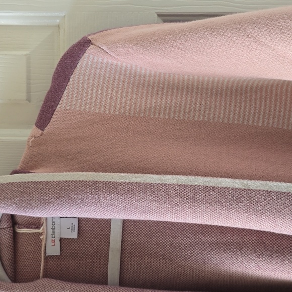 LIZ CLAIBORNE WOMEN'S MULTIPLE MAUVES AND WHITE LONG OPEN CARDIGAN SIZE LARGE - Picture 5 of 16